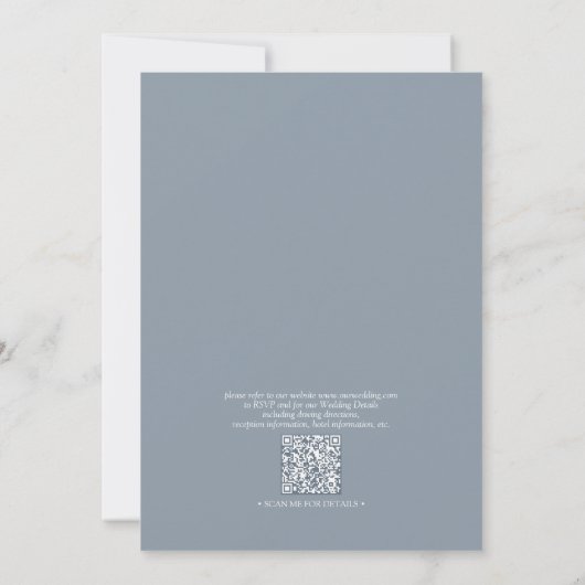 QR Code Classic Dusty Blue Script Monogram Wedding Einladung (Rückseite)