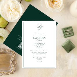 QR Code Classic Emerald Green Monogram Wedding Einladung
