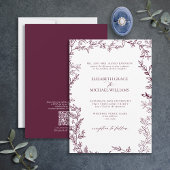 QR Code Classic Formal Burgundy Leafy Wedding Einladung