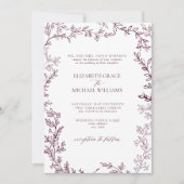 QR Code Classic Formal Burgundy Leafy Wedding Einladung (Vorderseite)