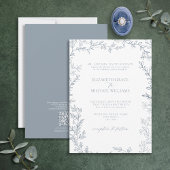 QR Code Classic Formal Dusty Blue Leafy Wedding Einladung