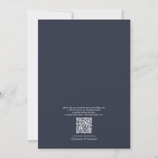 QR Code Classic Formal Elegant Navy Blue Wedding Einladung (Rückseite)