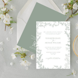 QR Code Classic Formal Elegante Sage Green Wedding Einladung