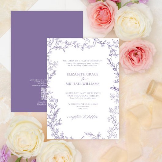 QR Code Classic Formal Eleganter Lavendel Wedding Einladung