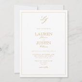 QR Code Classic Gold Script Monogram Wedding Einladung (Vorderseite)