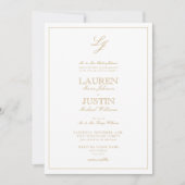 QR Code Classic Gold Script Monogram Wedding Einladung (Vorderseite)