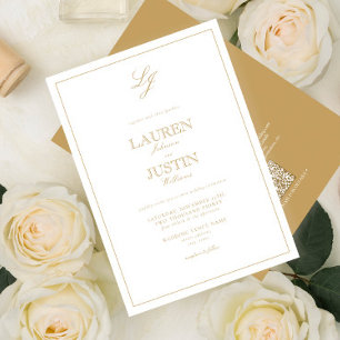 QR Code Classic Gold Script Monogram Wedding Einladung
