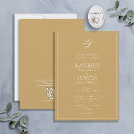QR Code Classic Gold Script Monogram Wedding Invit Einladung