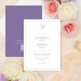 QR Code Classic Lavendel Script Monogram Wedding Einladung