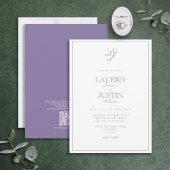 QR Code Classic Lavendel Script Monogram Wedding Einladung