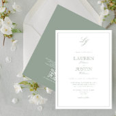 QR Code Classic Sage Green Monogram Wedding Einladung