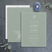QR Code Classic Sage Green Script Monogram Wedding Einladung