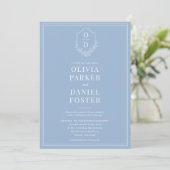 QR Code Classic Wappen Dusty Blue Foto Wedding Einladung (Stehend Vorderseite)