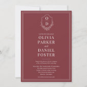 QR Code Classic Wappen Foto Burgundy Wedding Einladung (Vorderseite)