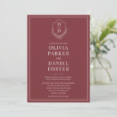 QR Code Classic Wappen Foto Burgundy Wedding Einladung (Stehend Vorderseite)