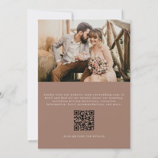 QR Code Classic Wappen Mocha Brown Foto Wedding Einladung (Rückseite)