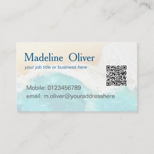 QR Code Coast Ocean Beach Moderne Wasserfarbe Visitenkarte (Rückseite)