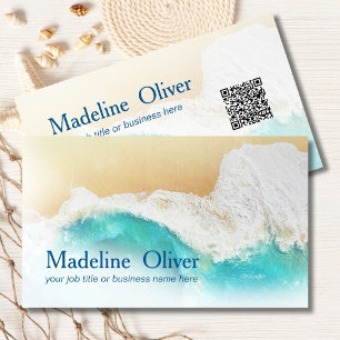 QR Code Coast Ocean Beach Moderne Wasserfarbe Visitenkarte