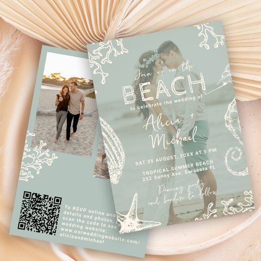 QR code coastal beach destination wedding Einladung