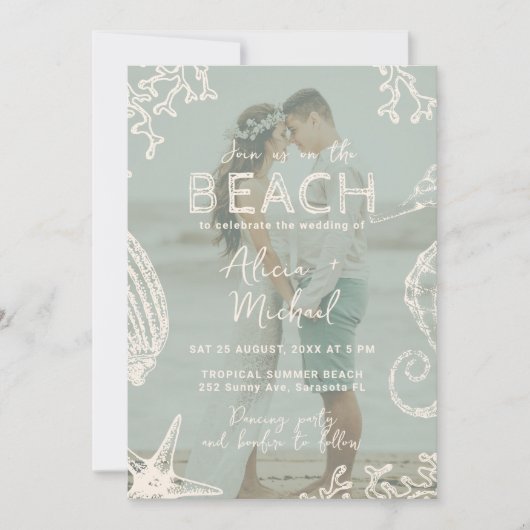 QR code coastal beach destination wedding Einladung (Vorderseite)
