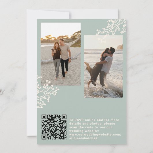 QR code coastal beach destination wedding Einladung (Rückseite)