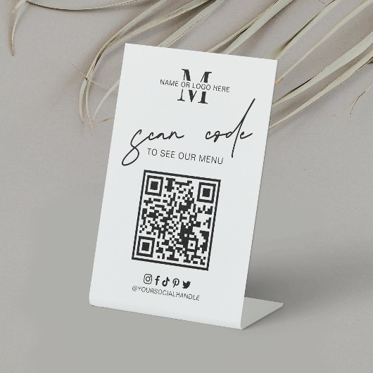QR Code Coffee Shop Menü Minimal Schwarz-weiße Log Sockelschild