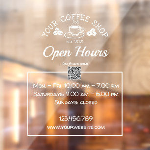 QR Code Coffeeshop Open-Std-Zeichen-Aufkleber Fensteraufkleber