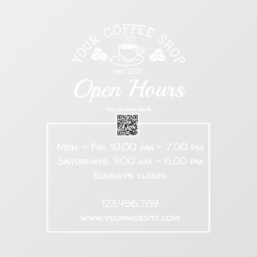 QR Code Coffeeshop Open-Std-Zeichen-Aufkleber Fensteraufkleber (Blatt)