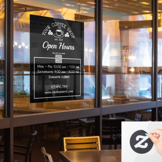QR Code Coffeeshop Open-Std-Zeichen-Aufkleber Fensteraufkleber (Restaurantfenster)