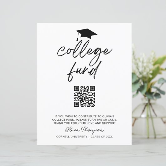 QR Code Collage Fund Graduation Party Sign (Stehend Vorderseite)