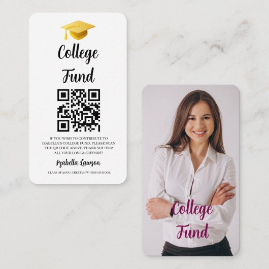 QR-Code College-Fonds Abschlussfeier Absolvent Begleitkarte (Vorne/Hinten)