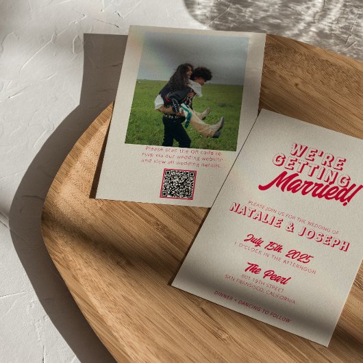 QR Code Colorful Bold Funky Foto Wedding Einladung