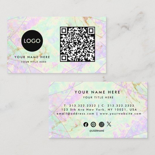 QR Code Colors Gemstone Opal Texture Business Card Visitenkarte (Vorne/Hinten)