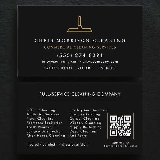 QR Code Commercial Cleaning Black Gold Visitenkarte