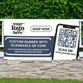 QR Code Company Logo Blue Indoor Vinyl Banner