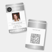 QR code company logo employee photo silver ID Ausweis (Vorder- & Rückseite)