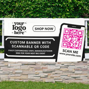 QR Code Company Logo Hot Pink Indoor Vinyl Banner
