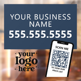 QR Code Company Logo Modern Minimalistisch Navy Bl Fensteraufkleber