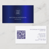 QR Code Company Logo Navy Blue Gradient Modern Visitenkarte (Vorne/Hinten)