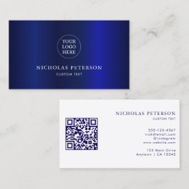 QR Code Company Logo Navy Blue Gradient Modern Visitenkarte