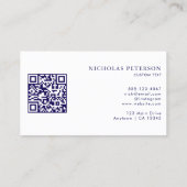 QR Code Company Logo Navy Blue Gradient Modern Visitenkarte (Rückseite)