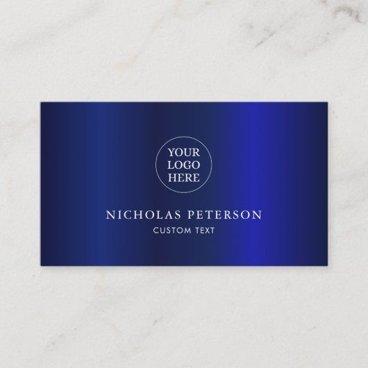 QR Code Company Logo Navy Blue Gradient Modern Visitenkarte (Vorderseite)