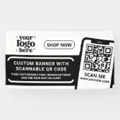 QR Code Company Logo Schwarze Indoor Vinyl Banner (Horizontal)