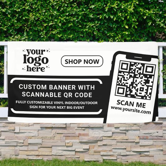 QR Code Company Logo Schwarze Indoor Vinyl Banner