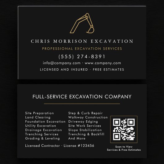 QR Code Construction Excavator Heavy Equipment Visitenkarte