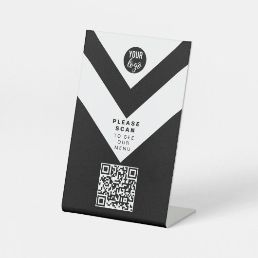 QR Code Contactless Modern Cafe Menu Logo Black Sockelschild (Vorderseite)