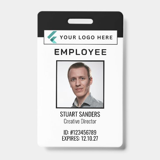 QR-Code Corporate Logo Foto Mitarbeiter Ausweis (Vorderseite)