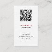 QR Code Creative Contemporary Black Red Circle Visitenkarte (Rückseite)