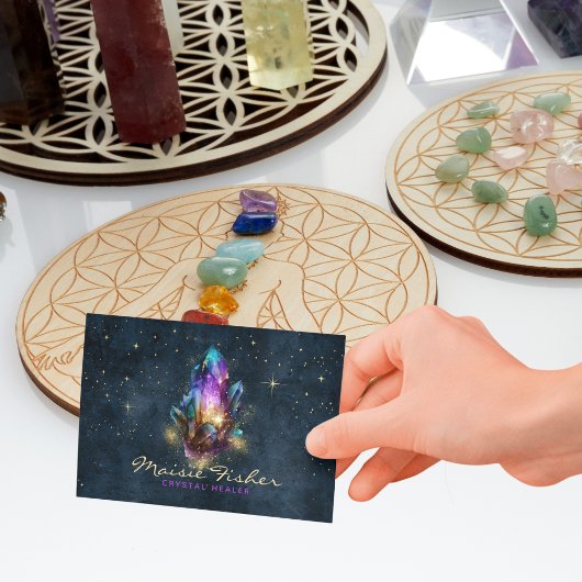 QR Code Crystal Healer Reiki Celestial Stars Visitenkarte