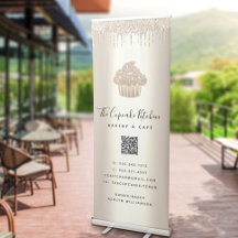 QR Code Cupcake Bäckerei Café Gold Glitzer Tropfen
